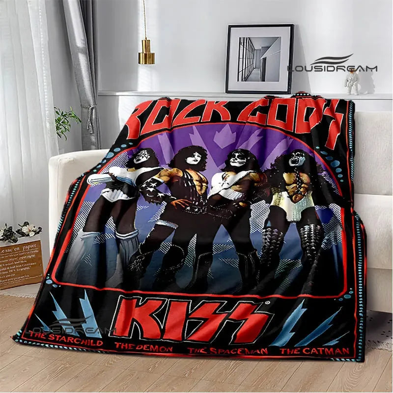 Kiss Band Printed Blanket picnic blanket Warm Blanket Flannel Home Travel Blanket throw blanket bed linings Birthday Gift Pi-Mart