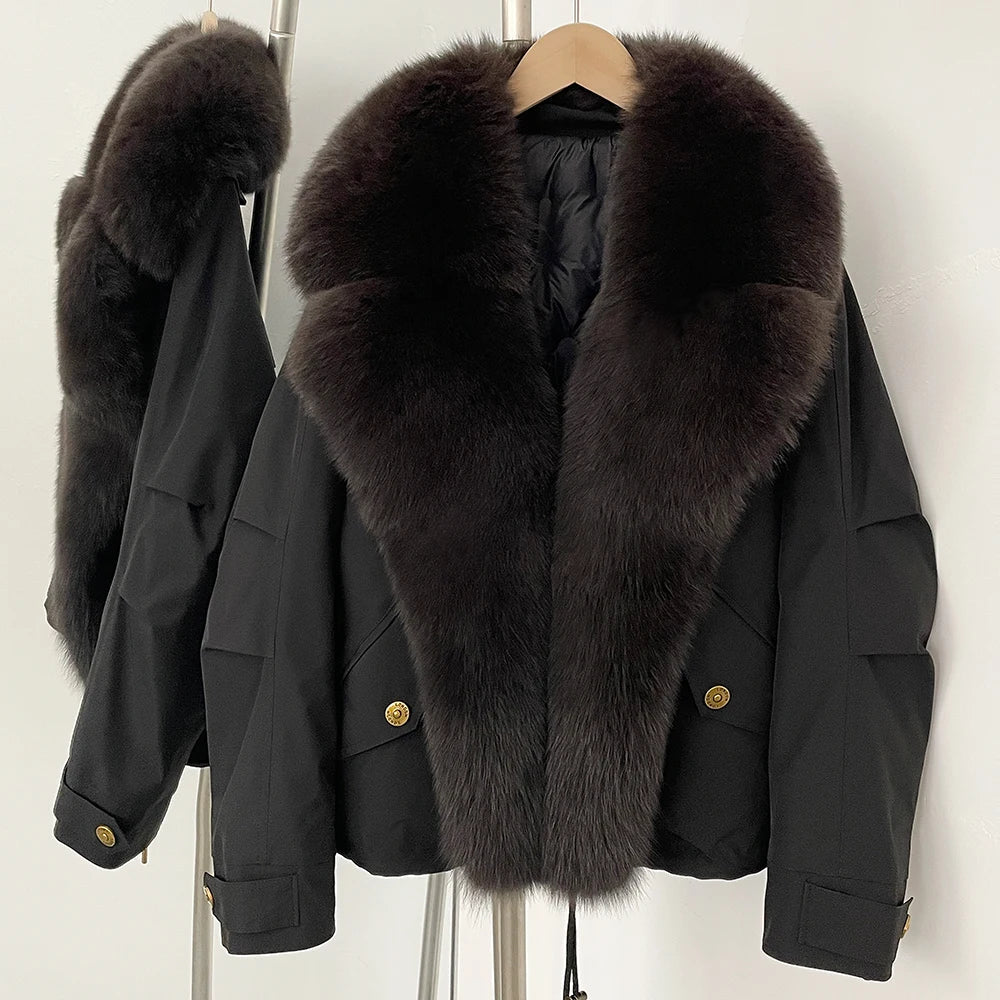 Down Jacket Women Real Fox Fur Collar Autumn 2025 Winter White Duck Down Coat Warm Puffer Jacket Female Waterproof  Feathers LadyShow.Store