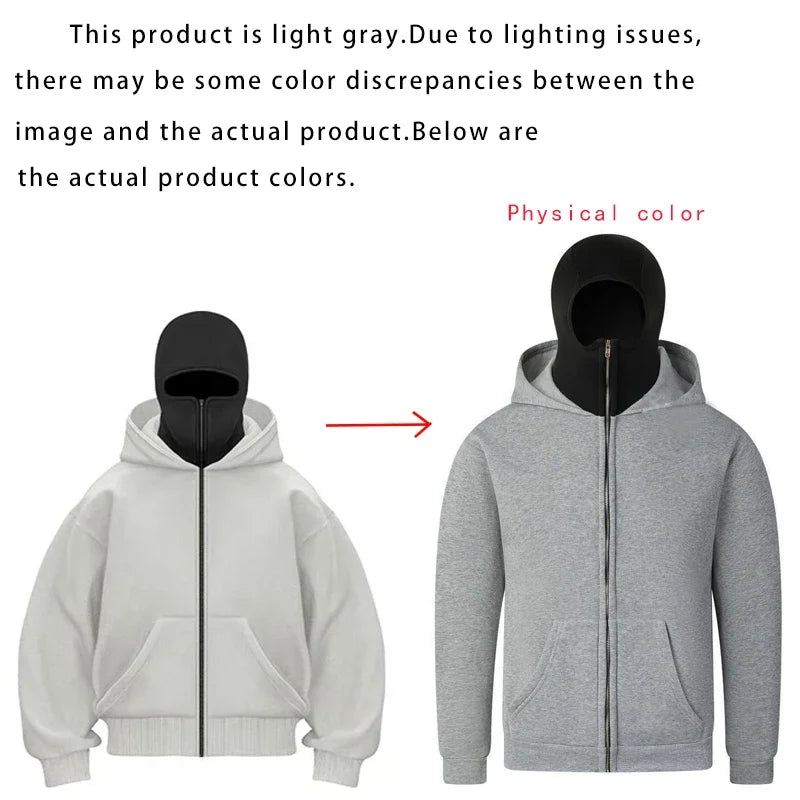 Men and Women Balaclava Y2K Gothic Harajuku Spring Autumn Winter New Item Double Hooded Sweatshirt Men Hooded Mask Zipper Jacket Pi-Mart