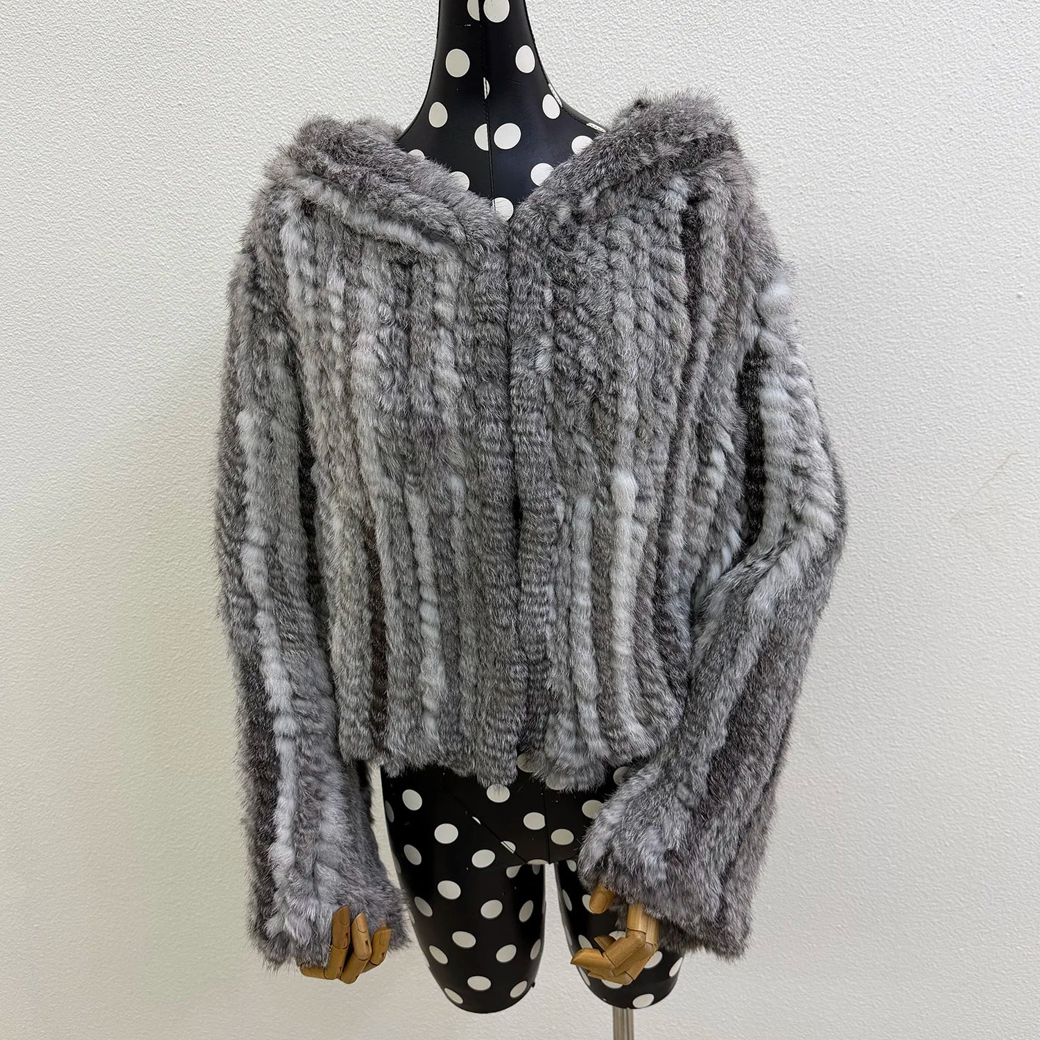 Real Rabbit Fur Hooded Coat Long Sleeve Women Casual Loose Knitted Genuine Fur Jacket With Hood Female Natural Fur Outwear LadyShow.Store