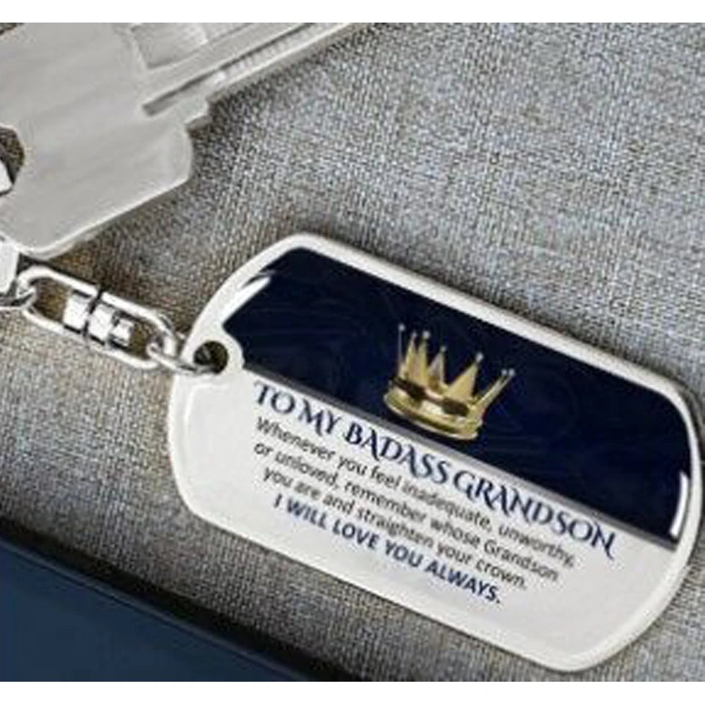 Keepsake for Son Grandson Daughter Granddaughter Keychain Gifts from Grandma Grandpa to My Badass Son Keyring Pi-Mart