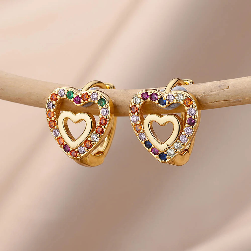Hollow Zircon Heart Earrings For Women Stainless Steel Gold Color Heart Earring Luxury Wedding Couple Jewelry Gift Free Shipping Pi-Mart