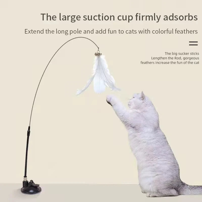 Interactive Cat Toy Handfree Cat Stick Playing Kitten Playing Teaser Wand Toy Suction Cup Bird/Feather Cat Wand Pet Supplies Pi-Mart