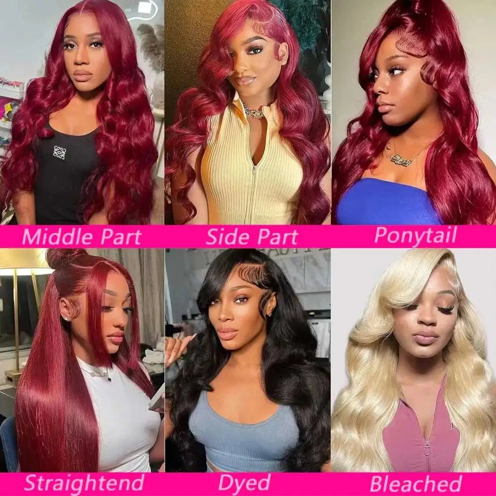 30 Inch Burgundy Body Wave Human Hair Wigs 13x4 HD Lace Frontal Wig Colored 99j Wet And Wavy Curly Lace Front Human Hair Wigs LadyShow.Store