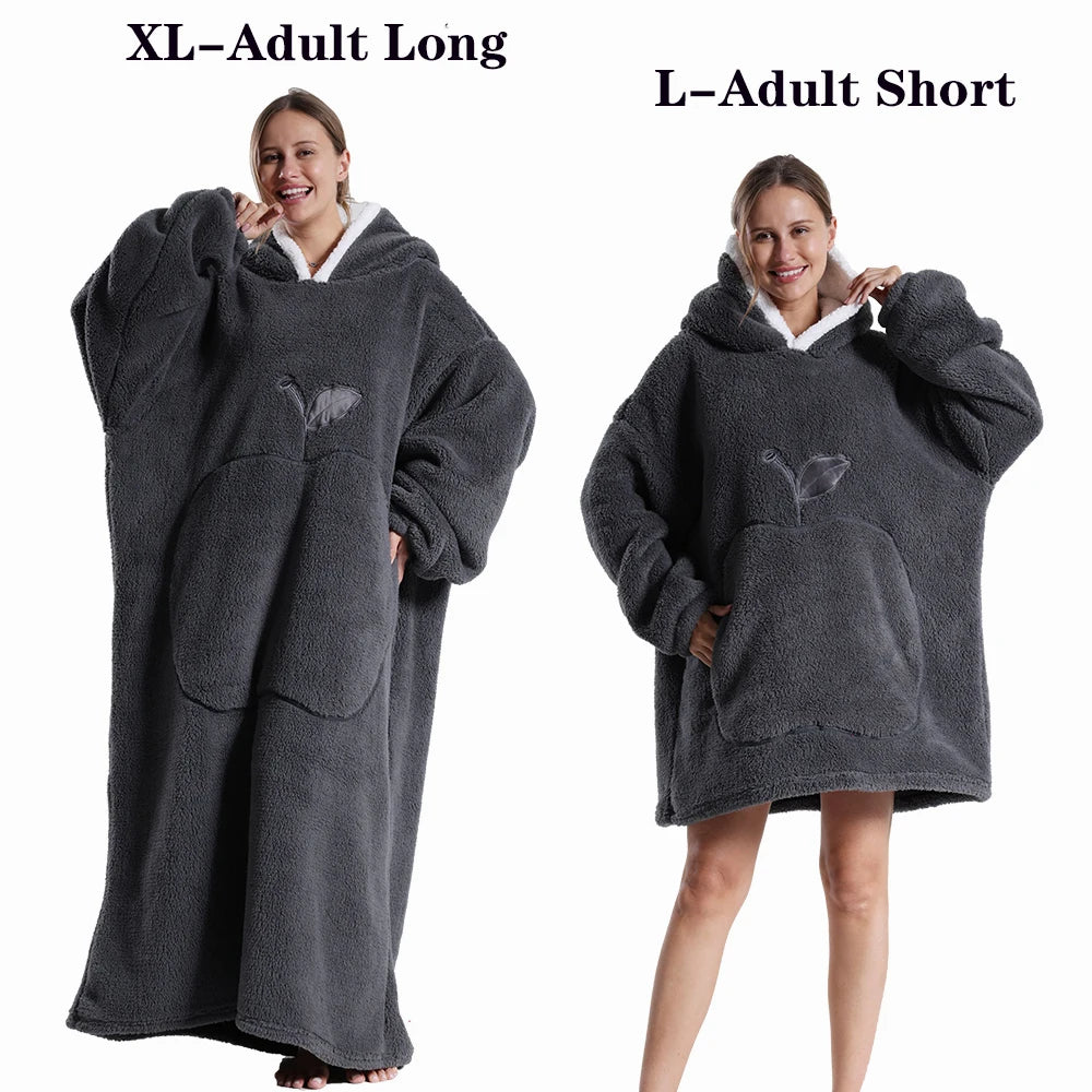 Women Plush Fleece Blanket Men Warm Thick Hoodies Adult Giant TV Blanlets with Sleeves Super Long Cold-proof Homewear Pajamas Pi-Mart