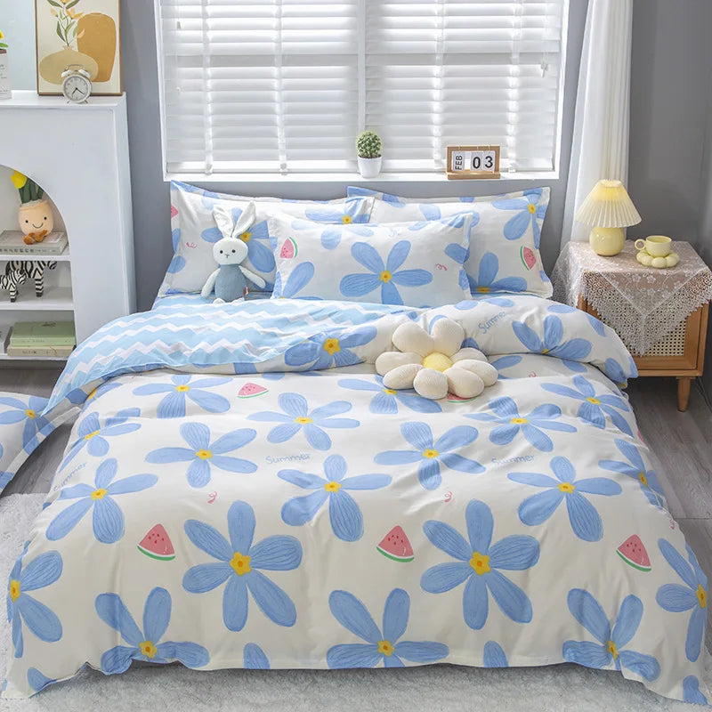 Lovely Cartoon King Size Duvet Cover Set 220x240 Skin Friendly Double Bed Quilt Cover Blanket Comforter Cover and Pillowcase Pi-Mart