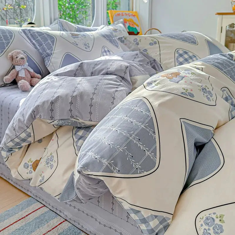 100% Cotton Bedding Set Duvet Set, Quilt Cover Pillow Sham, Wrinkle Free Machine Washable, All Season Comfort 240x220 Pi-Mart