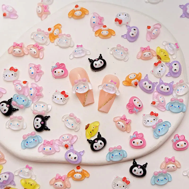 50Pcs Leopard Sanrio 3D Resin Nail Charms Mixed Kuromi My Melody Kitty Nail Parts DIY Manicure Decor Accessories Pi-Mart