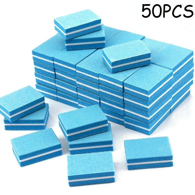 50Pcs Professional Mini Nails Art buffer File 100/180 Sandpaper Manicure Tips Care File Sanding Polishing Accessories Tools Tri Light Beauty