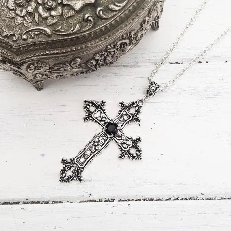 Gothic Big Zircon Cross Necklace Unisex Y2K Irregular Goth Large Cross Pendant Necklaces  for Men Women Couple Necklace Jewelry Pi-Mart