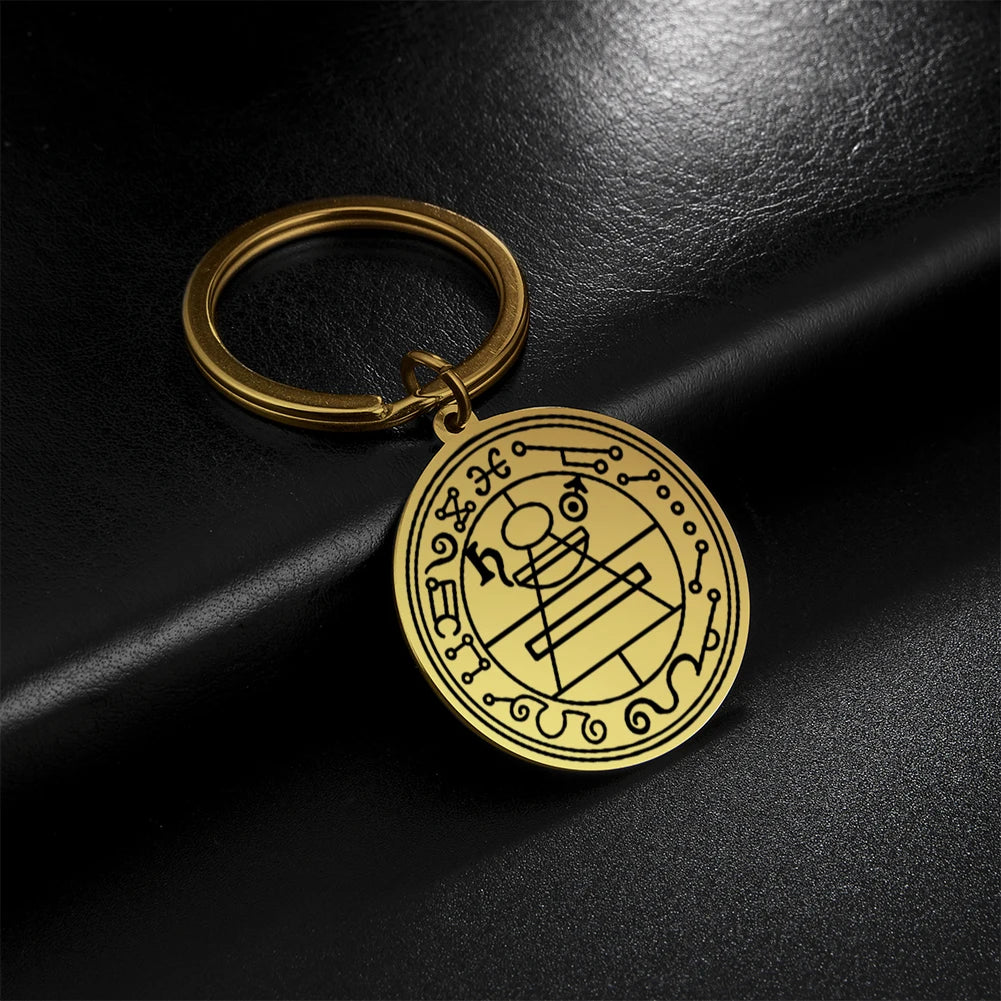 Dawapara Protection Secret Seal of Solomon Pendant Keychain Witchcraft Hexagram Wealth Fortune Amulet Stainless Steel Jewelry Pi-Mart