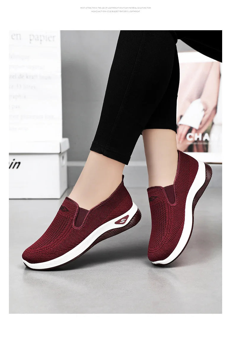 Women's Shoes Spring and Autumn New Mesh Breathable Casual Shoes Outdoor Lightweight Non-slip Wedge Heel Thick-soled Sneakers Pi-Mart