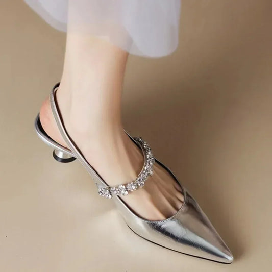 Elegant Vintage Casual Women's Sandals with Diamante Decoration Slimming Style Summer 2025 New Arrival Wedge Heel Back Strap Sho LadyShow.Store