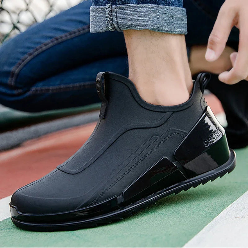 Men's Rain Boots Ankle Waterproof Shoes Men Casual Fishing Work Shoes Slip on Non-slip Rain Shoes Womens Kitchen Rubber Shoes Pi-Mart