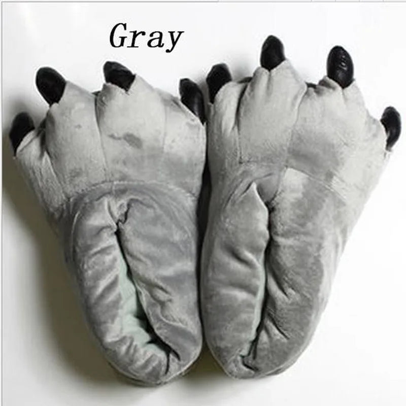 Winter Warm Soft Indoor Floor Slippers Women Men Shoes Paw Funny Animal Christmas Monster Dinosaur Claw Plush Home Random Lining LadyShow.Store