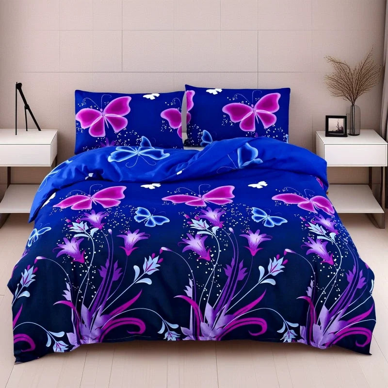 3pcs Printed Brushed Duvet Cover Pillowcase Three Piece Set High Quality Skin Friendly Fabric Bedding Cover (without Bed Sheet) Pi-Mart