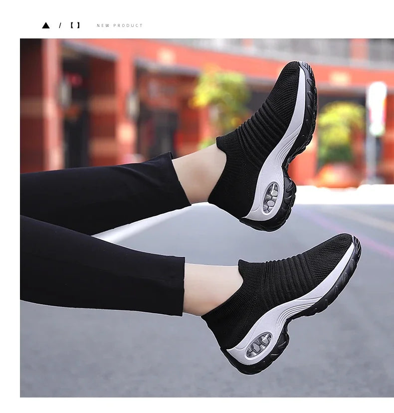 Women Sneakers Summer Fashion Black Sports Casual Shoes Breathable Mesh Lightweight Air Cushion Non-Slip Running Shoe Zapatillas Pi-Mart