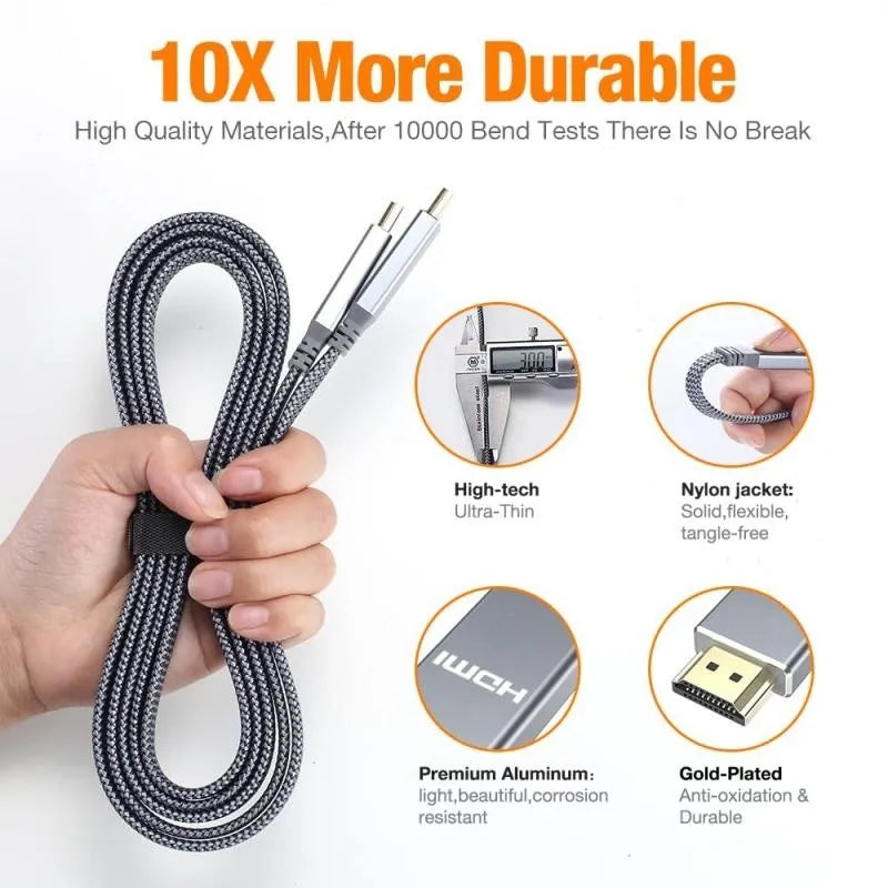 8K HDMI Flat Cable 48Gbps High Speed 8K60 4K120 144Hz Braided HDMI 2.1 Cord 3D eARC HDCP 2.2&2.3 Compatible with Roku TV/PS5 Pi-Mart