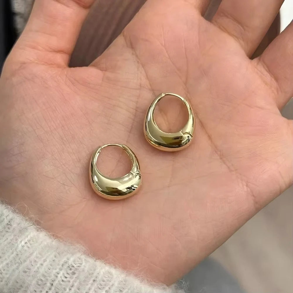 Stainless Steel Smooth Metal Chunky Hoop Earrings for Women Fashion Round Circle Hoops Statement Earrings Trendy Jewelry Pi-Mart