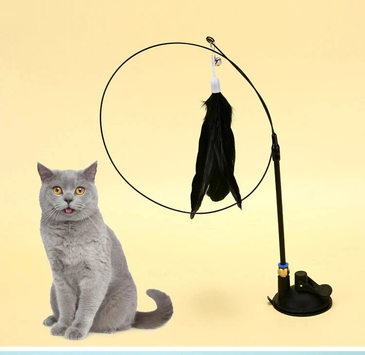 Interactive Cat Toy Handfree Cat Stick Playing Kitten Playing Teaser Wand Toy Suction Cup Bird/Feather Cat Wand Pet Supplies Pi-Mart