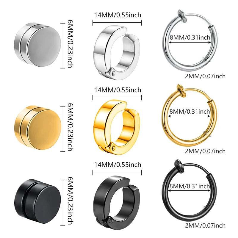1 Pairs Fake Ear Clip Hoop Earrings for Men and Women Stainless Steel Painless Non Piercing Fake Earrings Jewelry Gifts Pi-Mart