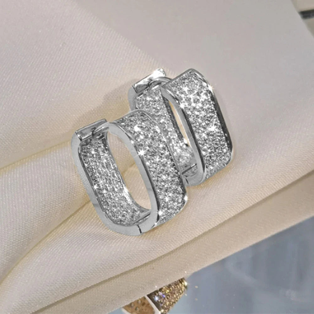 Classic Luxury CZ Korean Fashion Women's Earrings Metal Silver Gold Simple Exquisite Girls Popular Jewelry Accessories Selection Pi-Mart