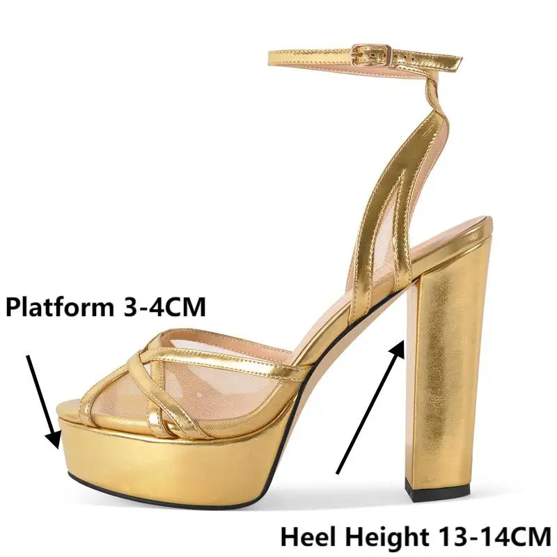 Onlymaker Women Peep Toe Mesh Platform Sandals Chuny High Heel Party Evening Dress Sandals Pi-Mart