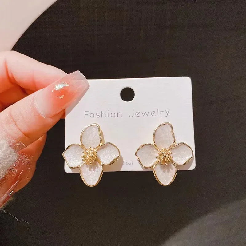 New Fashion Sweet Design Spring/Summer Blue Pink Enamel Flower Light Luxury High End Earrings Party Gifts for Women Jewelry Pi-Mart
