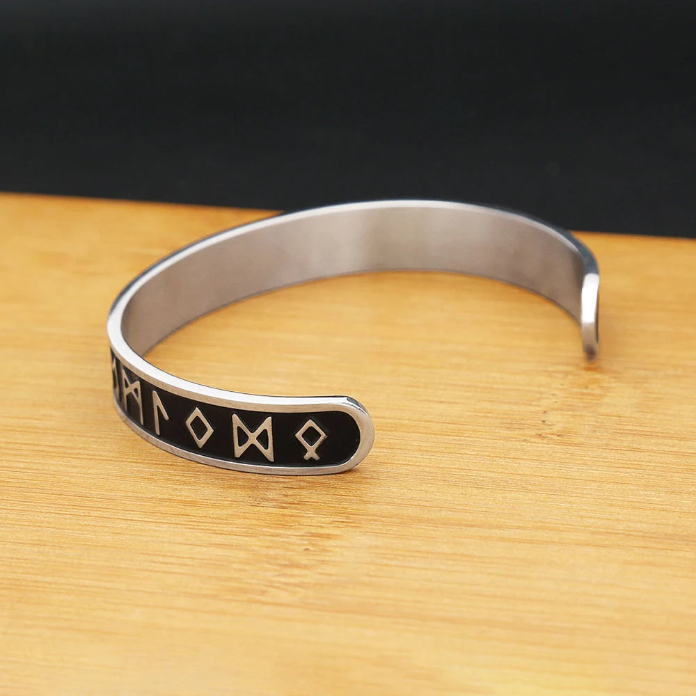 Vintage Nordic Vikings Rune Simple Bracelet For Men Women 316L Stainless Steel Fashion Opening Cuff Bangles Amulet Jewelry Gifts Pi-Mart