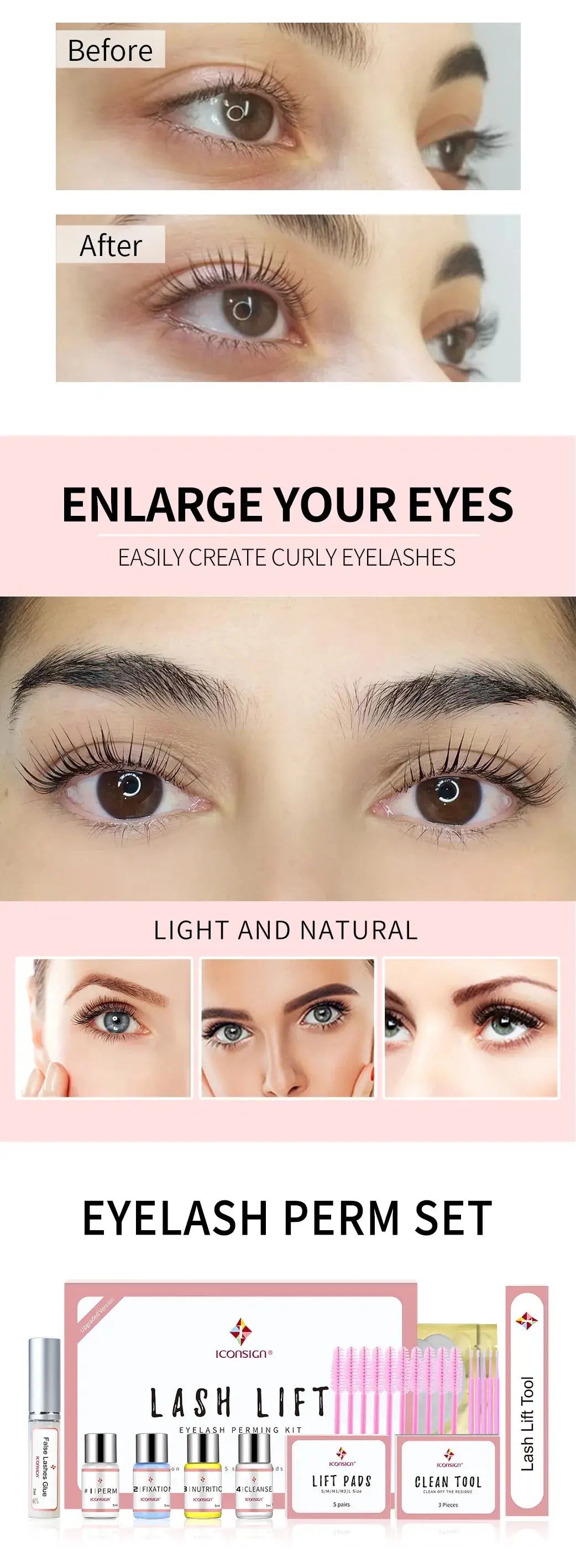 ICONSIGN Upgrade Version Lash Lift Kit Lifting Eyelashes Lasting 6-8 Weeks Calia Perm Eyelash Enhancer Makeup Tools Pi-Mart
