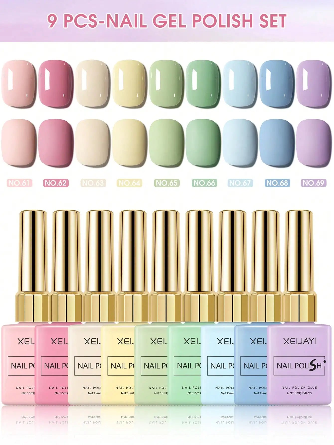 9PCS 15ml Colorful Gel Nail Polish Set, Soak-Off UV LED Nail Gel, Long-Lasting Liquid Manicure Varnish Tri Light Beauty