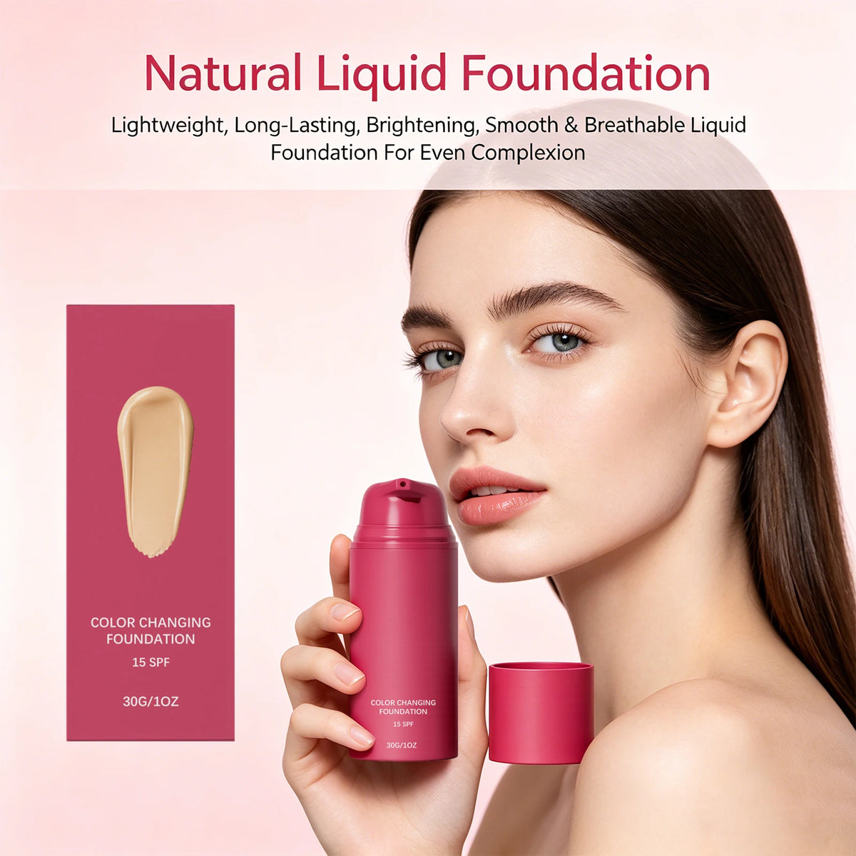 Color Changing Foundation Natural Color Spf15 Sun Protection Makeup Full Coverage Even Skin Tone Lightweight Moisturizing Makeup Pi-Mart