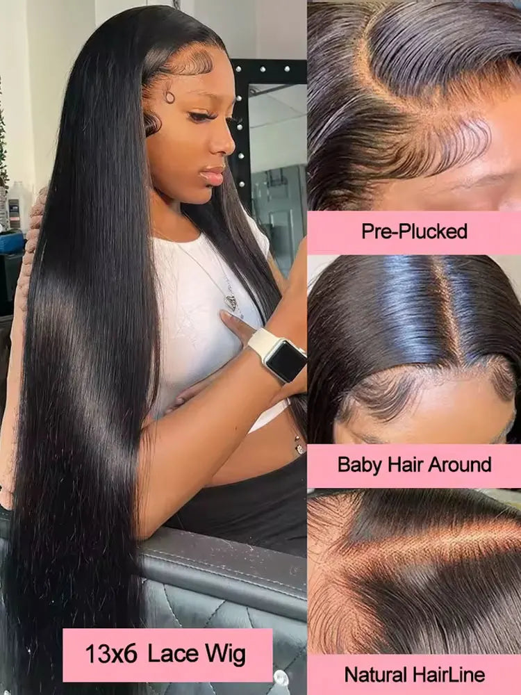 40 42 Inch 13x4 13x6 HD Transparent Bone Straight Lace Front Wigs 250% Brazilian Human Hair Wigs 5x5 Glueless Lace Closure Wigs LadyShow.Store