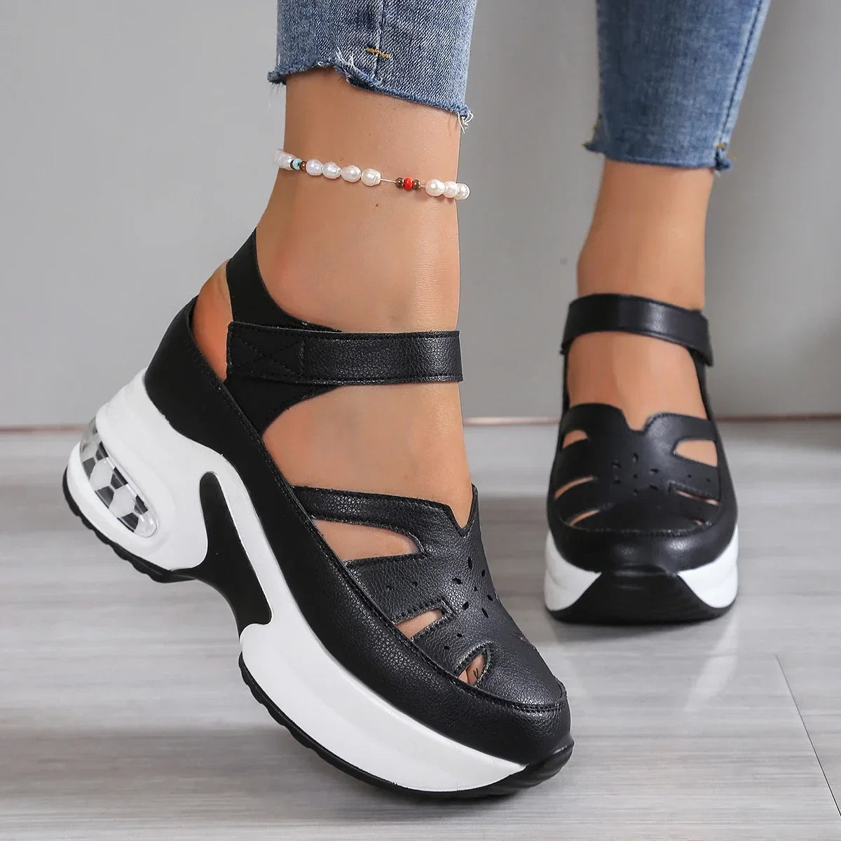Women Sandals New Closed Toe Office and Career Summer Solid Wedge Shoes for Women New High Quality Buckle Strap Sandals Women LadyShow.Store