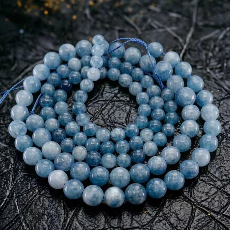 Natural Aquamarines Stone Beads Blue Round Gemstone Bead for DIY Bracelet Necklace Charms Jewelry Making Beaded Accessories Pi-Mart