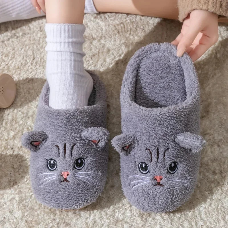 Non-Slip Soft Plush Cat Slippers for Women Men Unisex Warm Fleece House Slippers Indoor Floor Shoes Autumn Winter Home Comfort LadyShow.Store