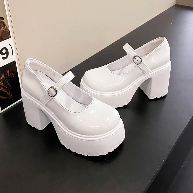 Black Super High Heels Mary Jane Shoes Women 2026 Goth Chunky Platform Pumps Woman Plus Size Ankle Buckle Party Lolita Shoes 42 Pi-Mart