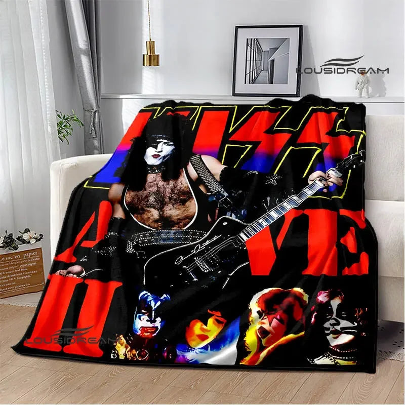 Kiss Band Printed Blanket picnic blanket Warm Blanket Flannel Home Travel Blanket throw blanket bed linings Birthday Gift Pi-Mart