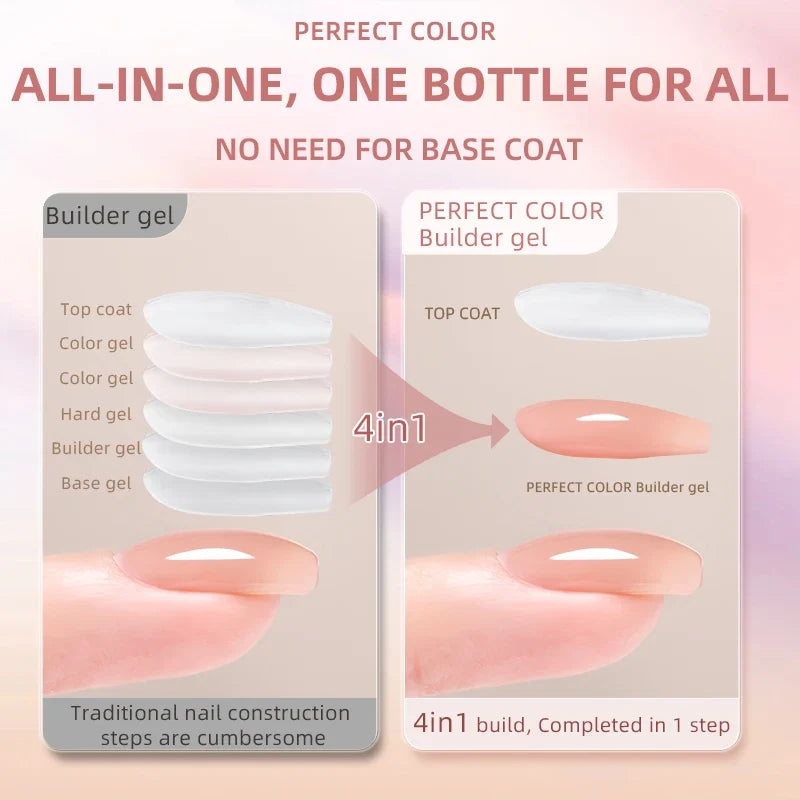 PERFECT COLOR  4-in-1 Builder Nail Gel,20g 12 Colors Rubber Base Gel Polish,Extension for DIY Salon Girls Home,Nail Art Brushes Tri Light Beauty