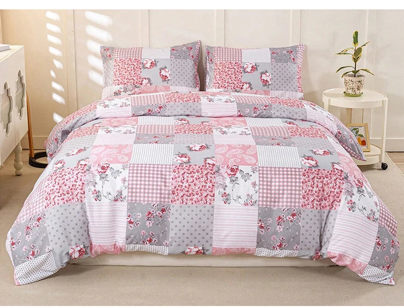 3pcs Splicing floral Pattern Duvet Cover Set, Soft Skin-Friendly Bedding Set Includes 1 Duvet Cover And 2 Pillowcases Pi-Mart