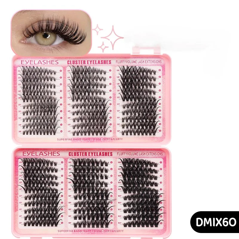 DINGSEN Eyelash Clusters Book Large Capacity Volume Individual Lashes Book Natural Long DIY Cluster Eyelash Extensions Makeup Pi-Mart
