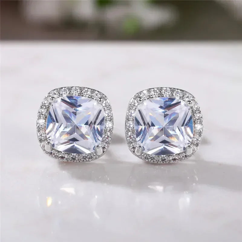 Huitan Classic Cushion Shape Stud Earrings with Brilliant Cubic Zirconia Stone Wedding Engagement Party Luxury Jewelry for Women Pi-Mart