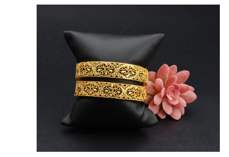 Indian Gold Color Tassel Bracelets Ring For Women Dubai African Hard Charm Bangles Wedding Arabic Hand Jewelry Party Gifts Pi-Mart