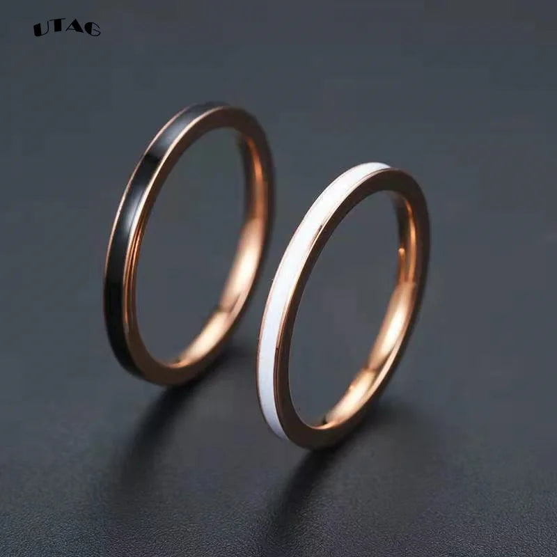 UTAG  Fashion Black/White Ceramic Crystal Wedding Rings Jewelry For Women Girls Rose Gold Stainless Steel Bohemia Rin Pi-Mart