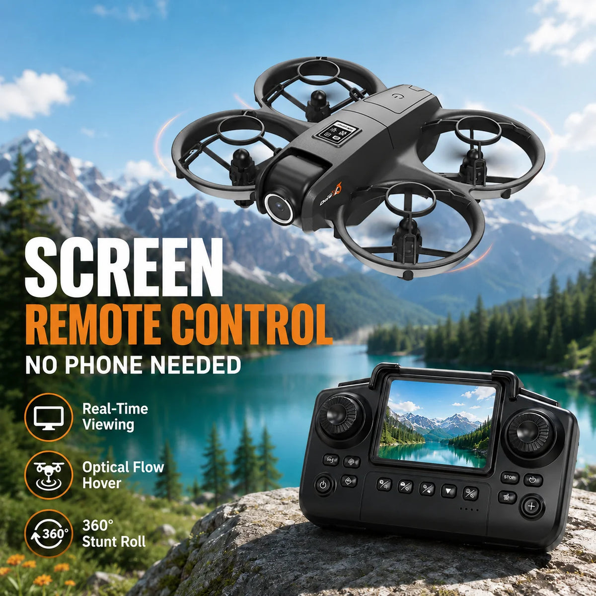 ZNLYRION YL3PK Mini Full Protective Drone With 2.4 Inch Screen Remote Dual Camera Optical Flow Hover 2 Batteries Indoor RC Quadcopter Pi-Mart