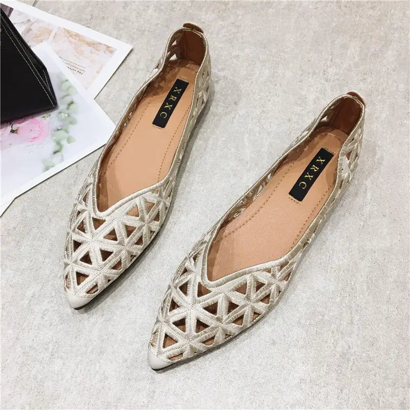 Flat Shoes Women 2026 Summer Pointy Joker Hollow Leisure Commuter Flat Spring Elegant Women's Shoes Breathable Hole Shoes Pi-Mart