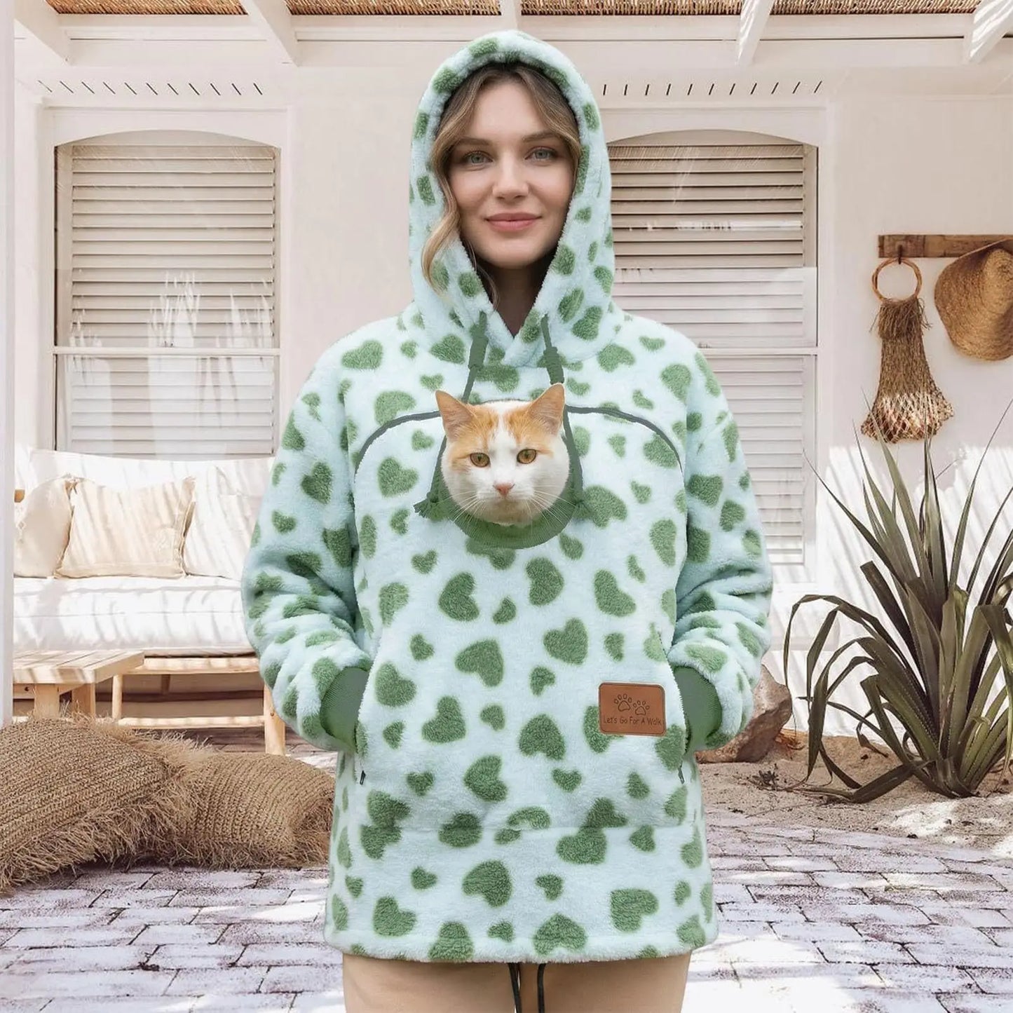 Ladies Winter Hooded Lamb Velvet Zipper Kangaroo Pocket Cat Dog Mommy Outwear Sweatshirt Comfortable Street Style Trendy Fashion LadyShow.Store
