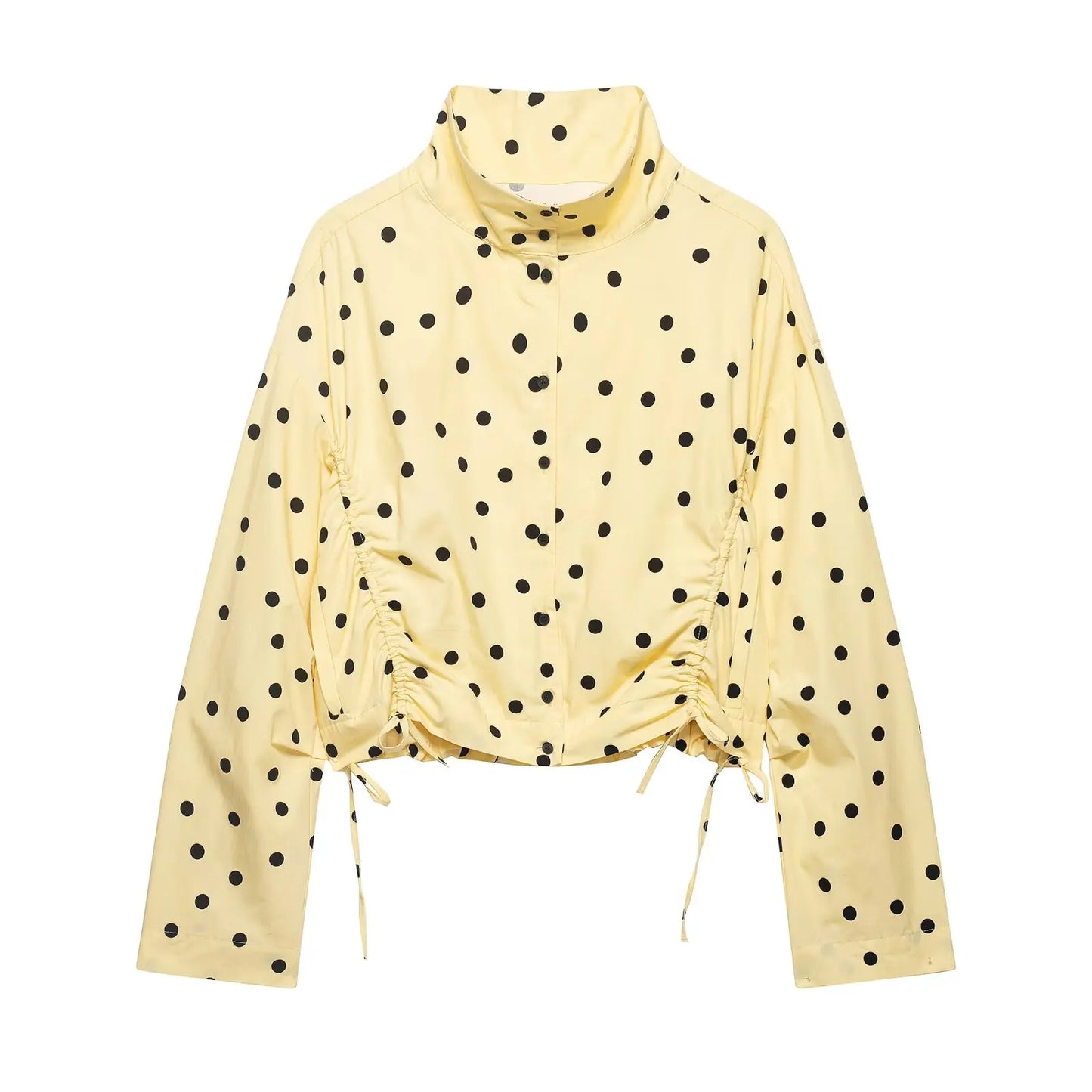 Women's Polka Dots Jacket with Tie New 2026 Spring Long Sleeve High Collar Loose Women Versatile Short Coats Chic Female Jackets LadyShow.Store