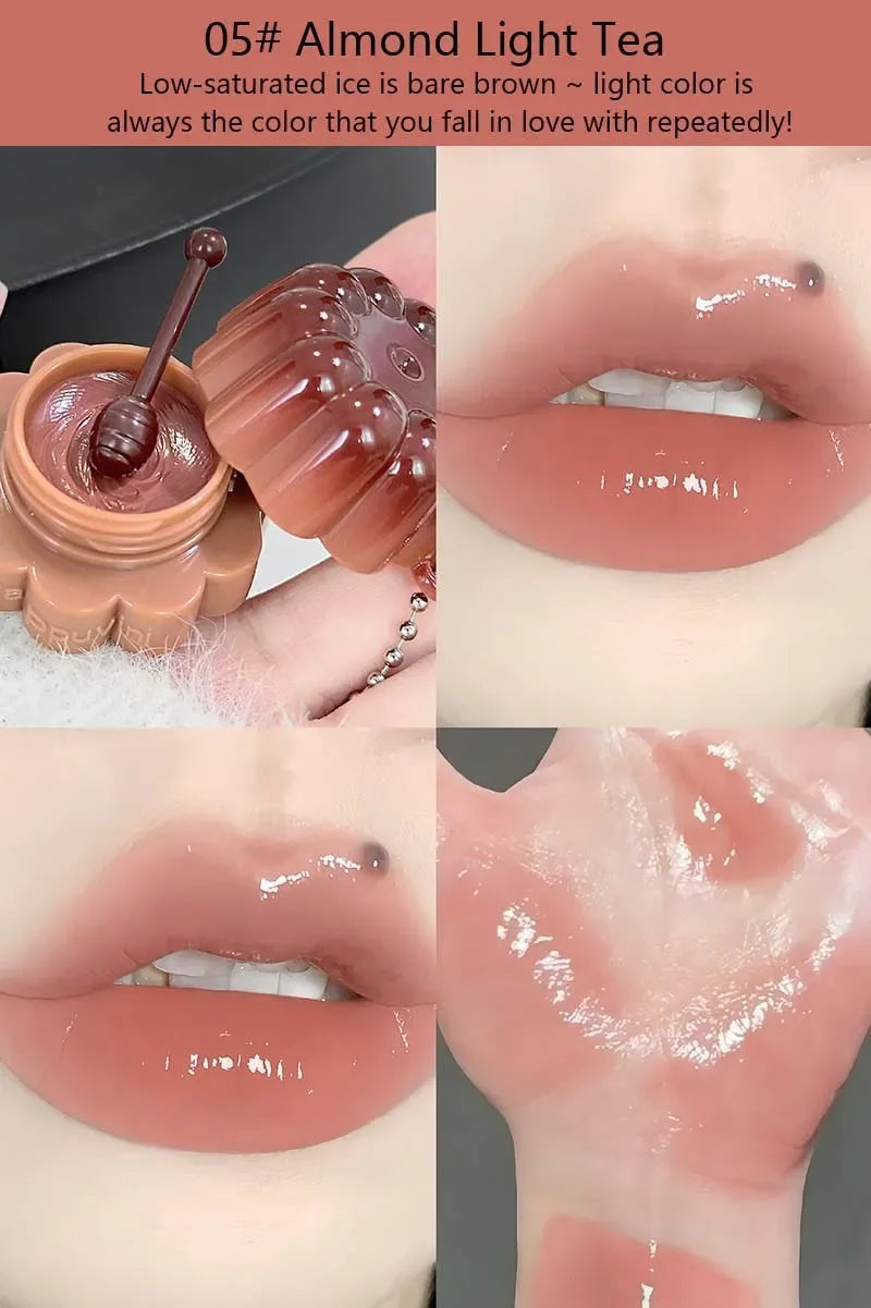 Jelly Solid Water Mirror Lip Gloss Shine Plumping Lip Balm Light Red Brown Natural Lasting Moisturizing Lip Tint Lipstick Makeup Pi-Mart