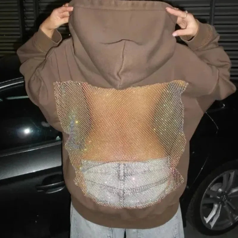 Women’s Backless Hollow Mesh Hoodie Long Sleeve Solid Color Sweatshirt Casual Top for Autumn and Winter Perfect Christmas Gift LadyShow.Store